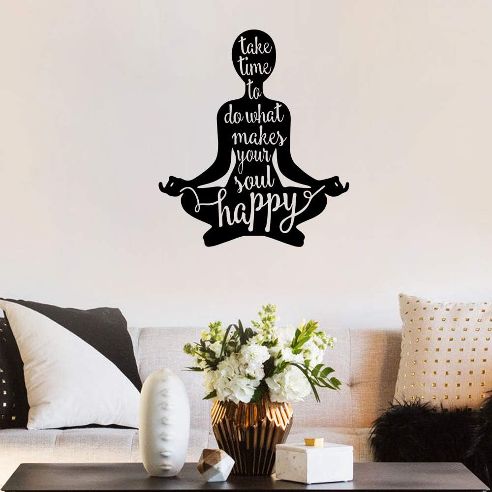 FlywallD Yoga Silhouette Wall Decals for Yoga Room Gym Living Room Vinyl Art Stickers Decor - Take Time to Do What Makes Your Soul Happy