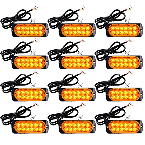 Universal Super Thin12-LED Amber 16-Flashing Mode Car Truck Warning Caution Emergency Construction Strobe Light Bar (12 pcs)