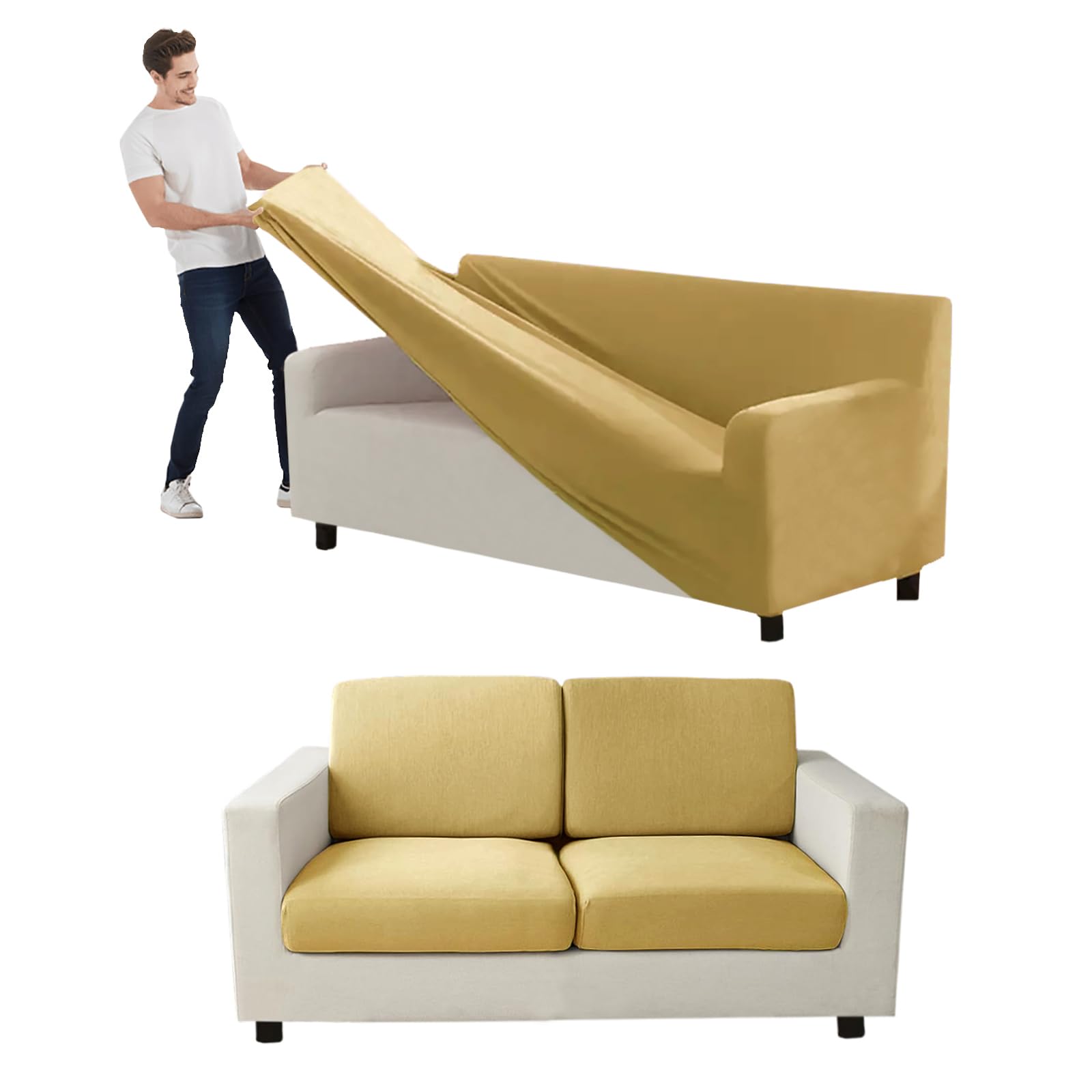 VFGFDJNDFX Couch Cover Velvet, Stretch Sofa Covers with Separate Main Cover Backrests and Seat Cushions Couch Cover, for Living Room Furniture Slipcovers (Yellow,Loveseat - 7 PCS)