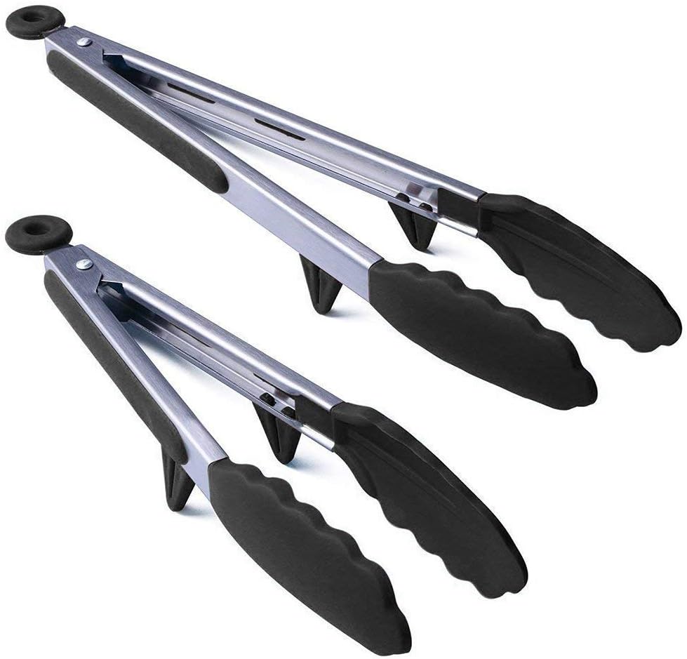 P-Plus International Tongs for Cooking with Silicone Tips | 9 and 12-Inch Pieces Set | Non-Stick Kitchen Grill Tongs | BBQ Grilling Tong | 480°F High Heat-Resistant Premium Silicone