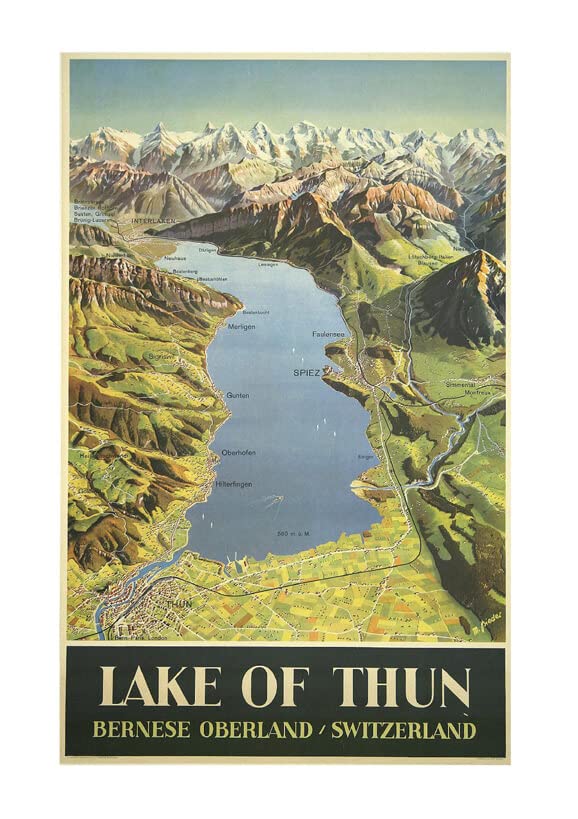 Affiche du lac de Thun encadrée mat XL pour habiller un grand mur vide sans reflets