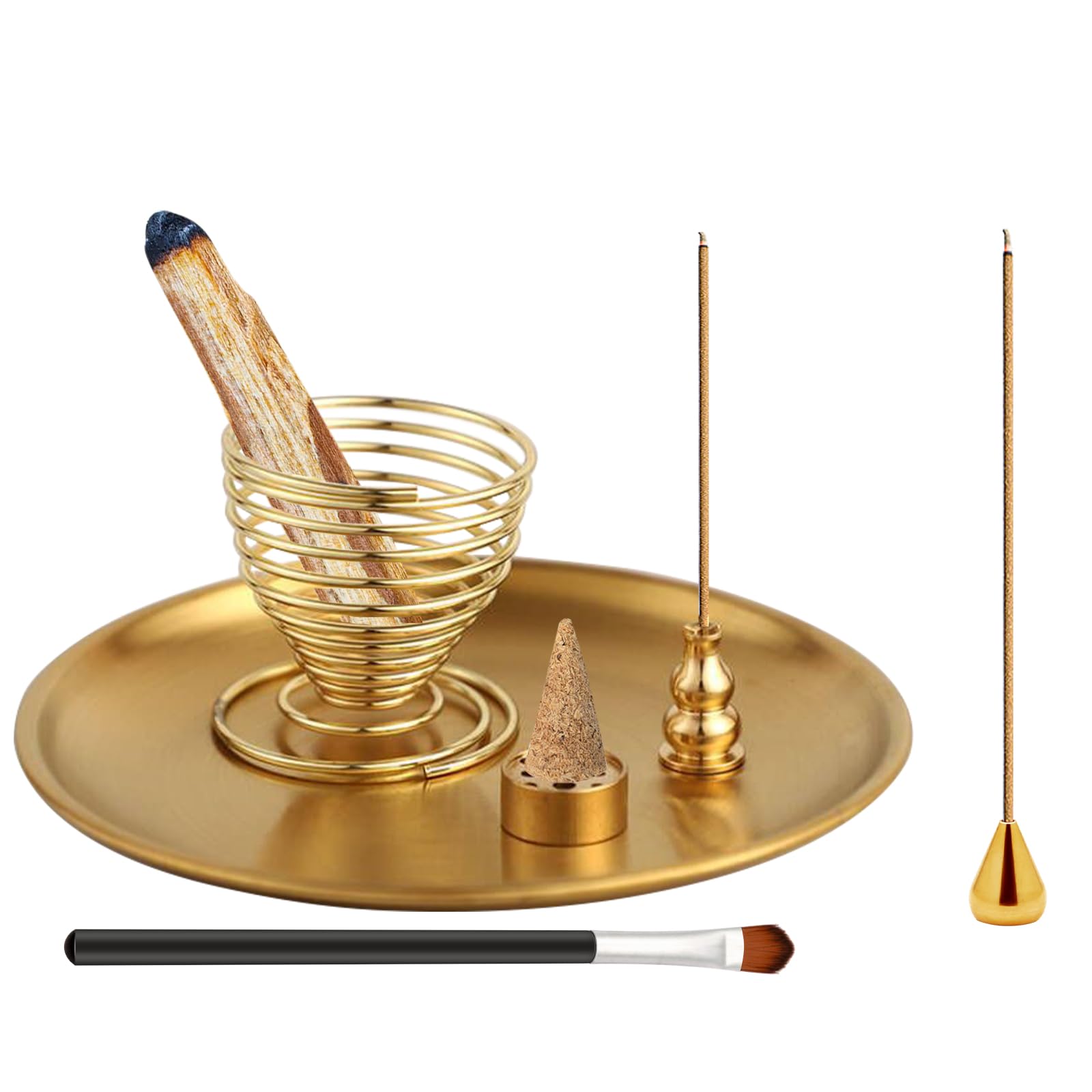 VEGCOO 6 en 1 Soporte para Quemador de Incienso, Porta Incienso de Latón, Ash Catcher para Varillas de Incienso/Bobina de Incienso/Salvia, Ideal para Decoración de Hogar Yoga Meditación Espiritualidad