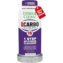 Herbal Clean Qcarbo16 Same-Day Detox Cleanse Drink (16 fl oz) - Grape Flavor Full Body Cleanse* Detox Drink for Moderate Toxin Level*, Vitamin B2 and Vitamin B12 for Men &amp; Women