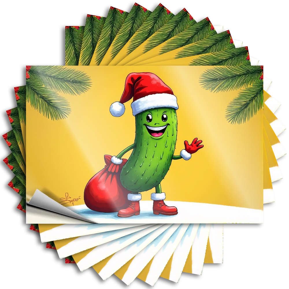 A Cheerful Cartoon Pickle Dressed As Santa Claus Decals Man Cave Stuff Self Adhesive | Heavy Laptop Vinyl Sticker Pack for Checkered(8X12CM)
