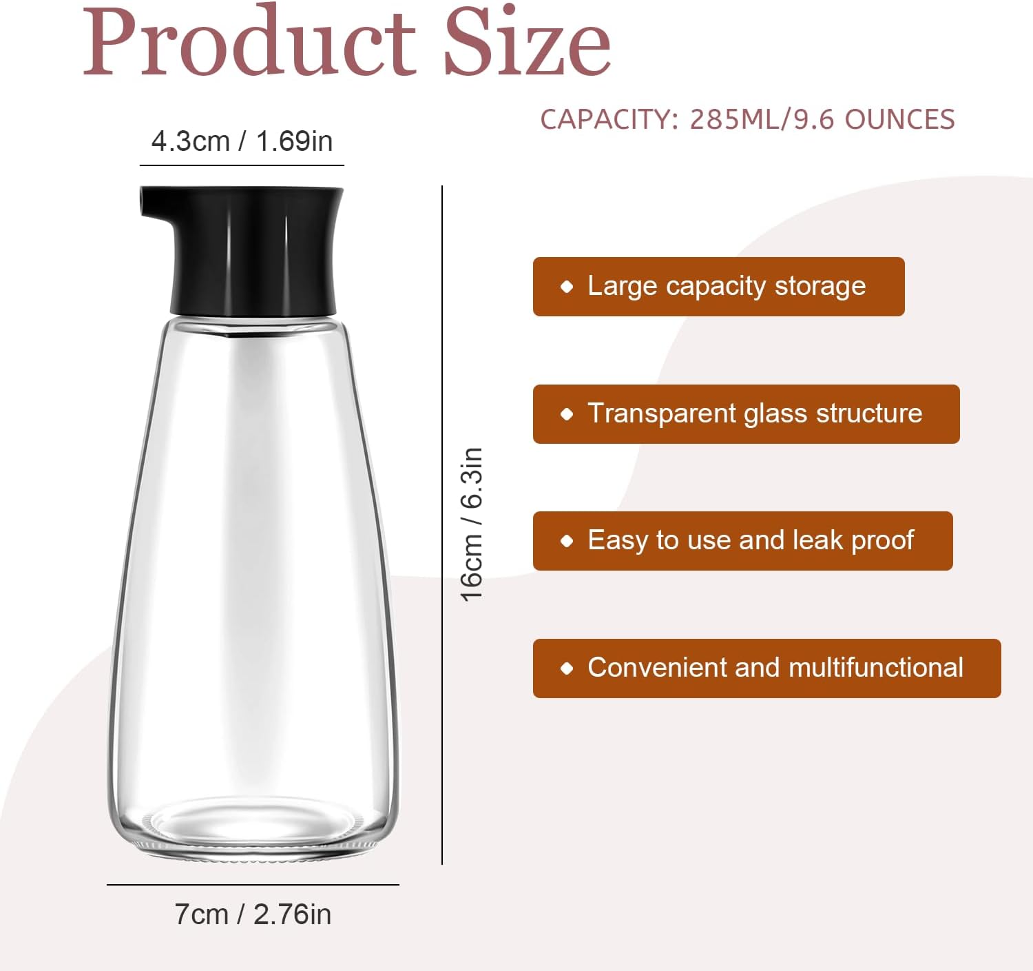 1 Pcs Glass Soy Sauce Dispenser Bottle - 9.6 oz Cruet for Olive Oil, Vinegar, BBQ Kitchen Cooking - Leak-Proof Oil Dispenser with Spout for Kitchen Cooking Barbecue(Black) - Image 2