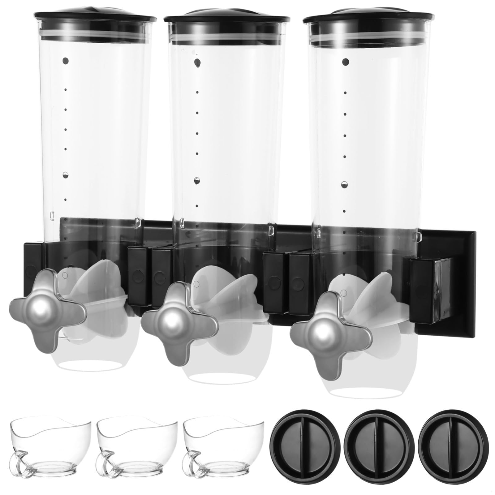Dispenser da parete a 3 teste per cereali e alimenti secchi, contenitore trasparente da 4,5 l per snack, chicchi di caffè e cereali, soluzione salvaspazio da cucina