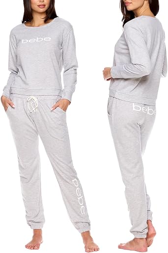 bebe Womens Pajama Sets - French Terry Pajamas Long Sleeve Pullover Top and PJ Pants with Pockets - Sleepwear for Women