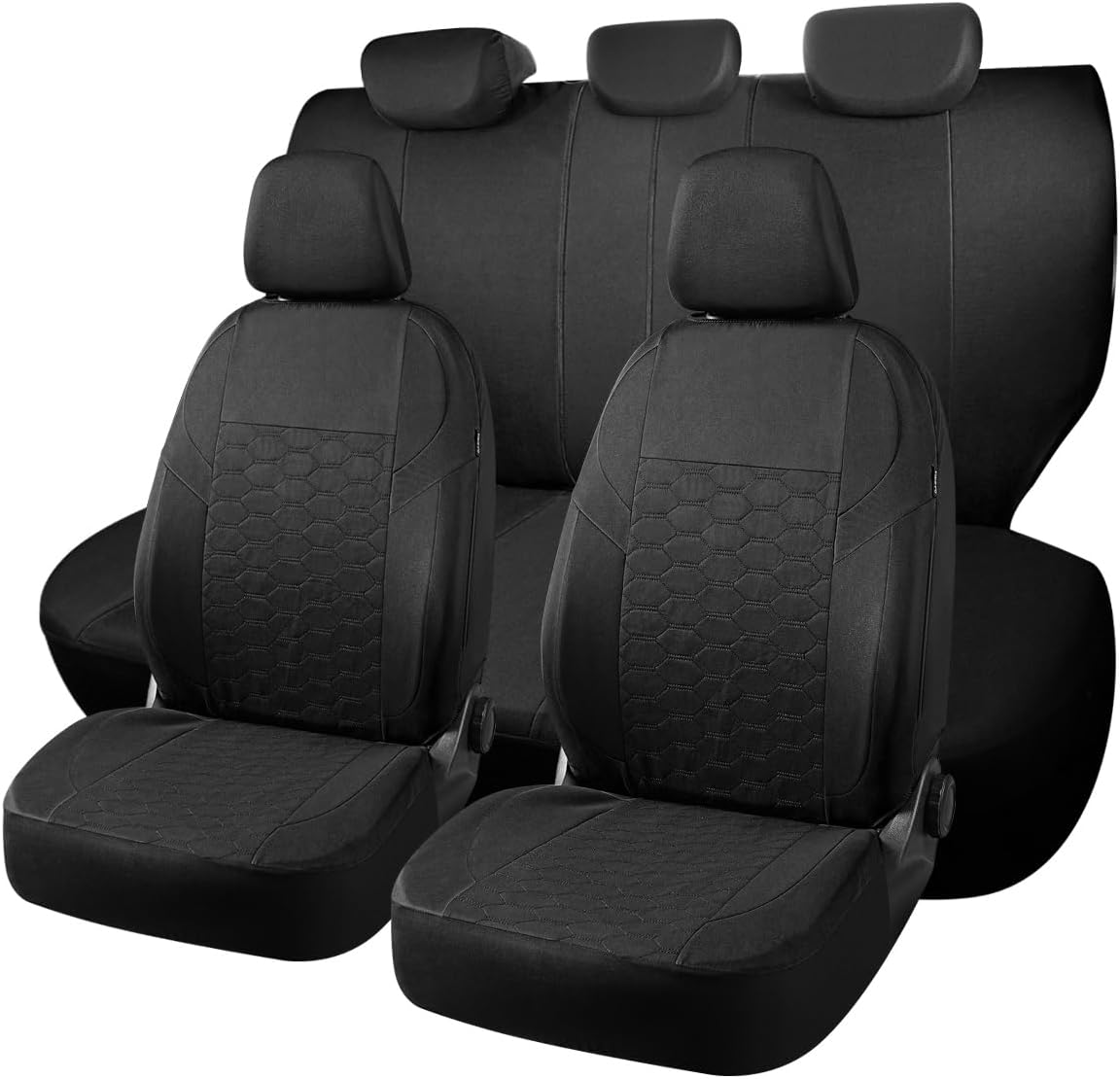Full Set Universal Car Seat Covers for Citroen C3 C3 Aircross C3 Picasso C4 C4 Cactus C5 C5 Aircross C5 X C6 DS4 DS5 – Front and Rear Split Bench (Black)