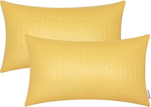 Miniatura 1 de Juego de 2 fundas de almohada BRAWARM para sofá decoración del hogar color liso y suave de piel sintética de cocodrilo en ambos lados