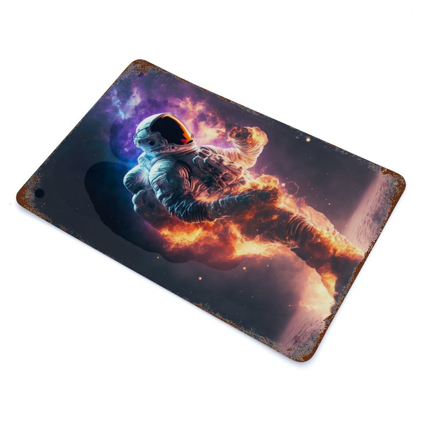 Astronaut in Space Flames Vintage Metal Tin Sign 11.8"x7.9", Ideal for Cafe, Home Bar And Lounge Decor