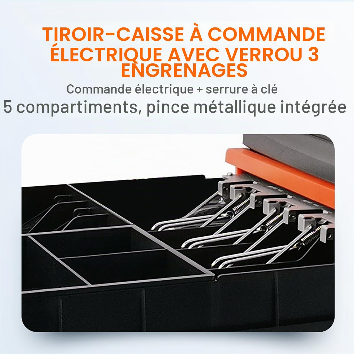 15.6" Caisse Enregistreuse Professionnelle avec 58 mm Imprimante Thermique, Caisse enregistreuse Intelligente à 101 TouchesCaisse enregistreuse à 8 LED numériques, avec Scanner Portable Orange