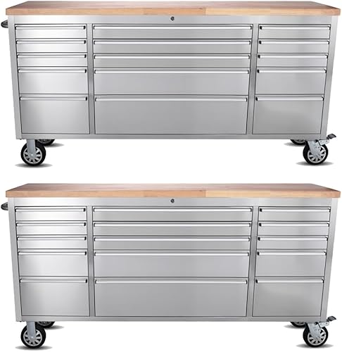 Miniatura 14 de Cofre de herramientas rodante de acero inoxidable de 72 pulgadas con 11 cajones + 3 gabinetes superiores, armario de almacenamiento grande con