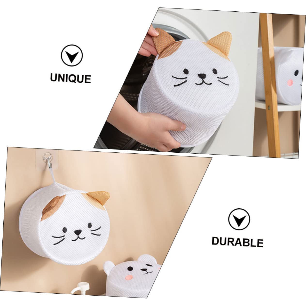 DOITOOL 6pezzi Borsa Per Lavaggio Rete Con Cerniera Sacchetto Per Biancheria e Lavatrice Per Calze Guanti e Intimo Design Carino Tema Gatto Per Viaggi e Campeggio