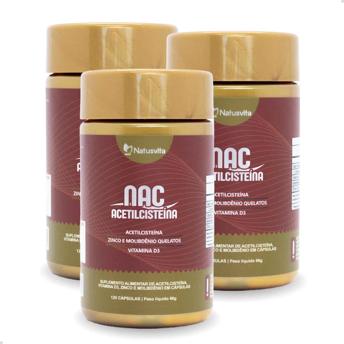 Nac N-Acetilcisteína + Zinco + Molibdênio + Vitamina D3 Cápsulas (Kit 3 unds. 360 cápsulas)