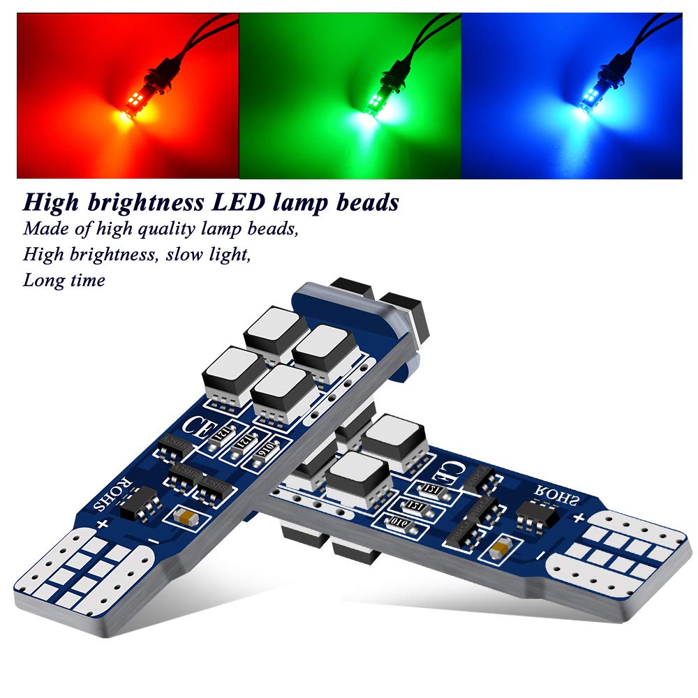 T10 194 W5W 168 3535 10-SMD Żarówki LED RGB, marker boczny, lampy na mapę domową, wnętrze samochodu z pilotem zdalnego sterowania, wskaźnik DC12V, 2 sztuki