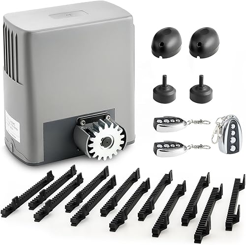 CO-Z Abridor de puerta corredera accionado por bastidor de 1400 libras con sistema de alarma, abridor automático de puerta de 280 W con 3 controles