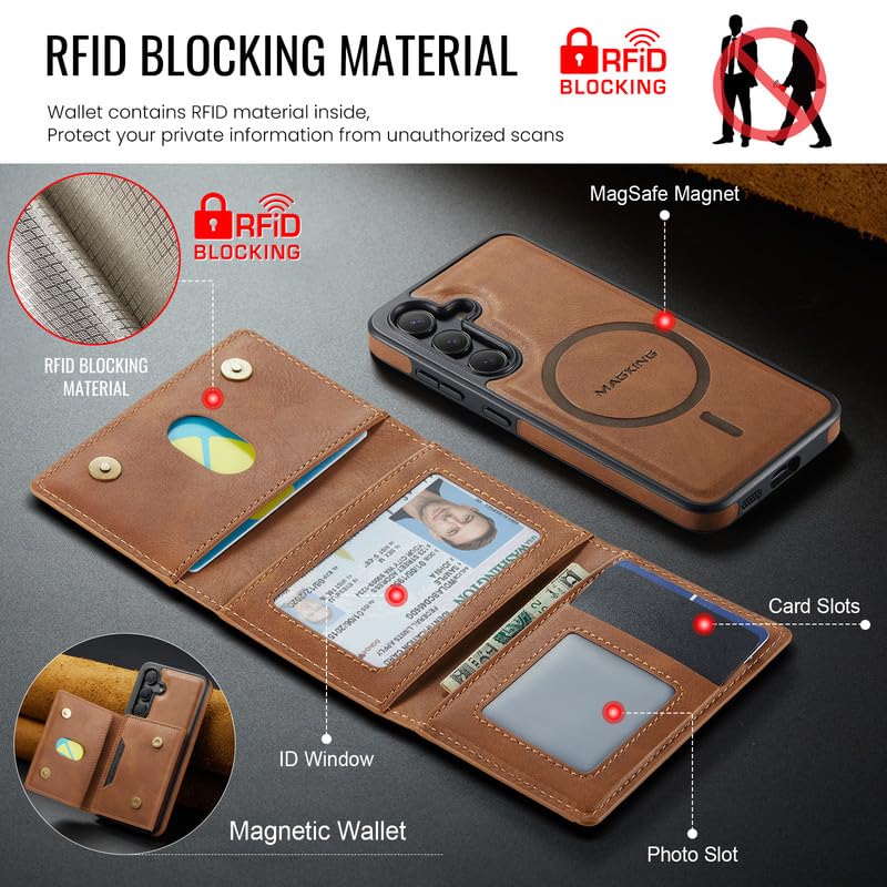 Funda Samsung S24 marrón estilo cartera con protector antichoque extraíble 5