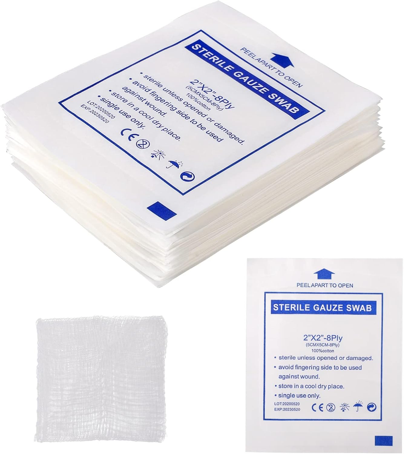 Milisten Gauze Pads Disposable Sterile Cotton Gauze Swabs Individually