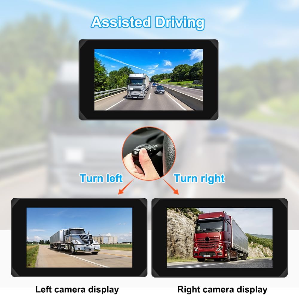 VSYSTO 3CH WiFi Truck Dash Camera, Parking Monitoring, Wireless CarPlay and Android Auto, GPS Navigation, Infrared Night Vision, 5" Truck Carplay Touchscreen 1080P Front, 720P Left and Right Camera