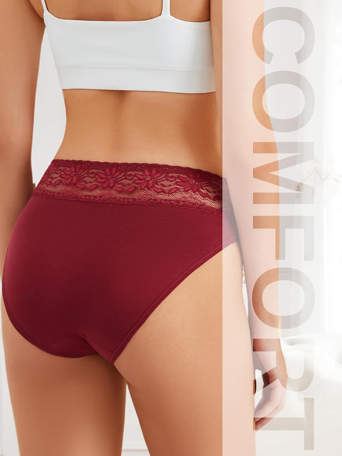 Womens Underwear Cotton Lace Bikini Panties Stretch Soft Breathable Briefs Comfortable Hipster Underpants 6 Pack - Image 5