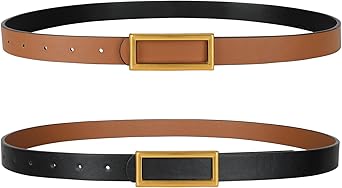 SANSTHS Skinny Reversible Belts for Women, Two-in-one Women Thin Belt for Dresses Jeans Pants with Gold Buckle
