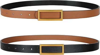 SANSTHS Skinny Reversible Belts for Women, Two-in-one Women Thin Belt for Dresses Jeans Pants with Gold Buckle