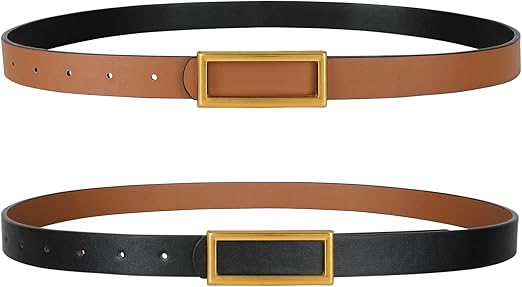 SANSTHS Skinny Reversible Belts for Women, Two-in-one Women Thin Belt for Dresses Jeans Pants with Gold Buckle