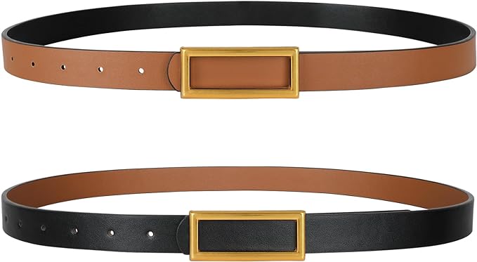 SANSTHS Skinny Reversible Belts for Women, Two-in-one Women Thin Belt for Dresses Jeans Pants with Gold Buckle