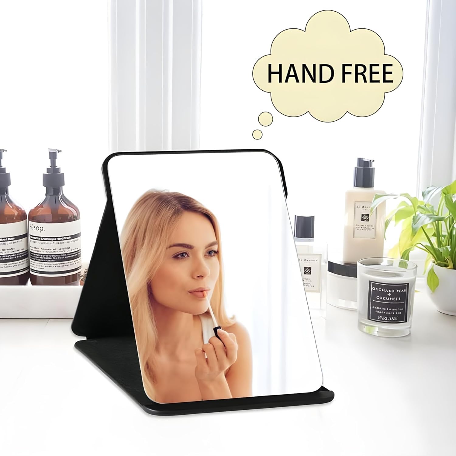 Vizaro Foldable Makeup Mirror with Stand, Compact PU Leather Travel, 1pcs 3