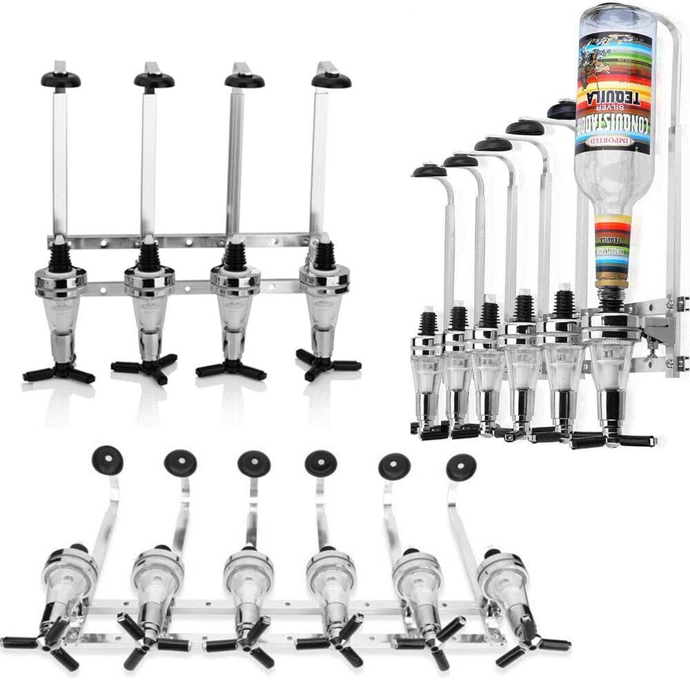 Haueeschoen Wall Mounted Liquor DispenserBar Butler Bracket Wall Alcohol Cocktail Wine Beer, Alcohol Bottle Beverage Stand Revolving Nozzle Drinkware Set, Wall Bracket with 4/6 25ml Optics
