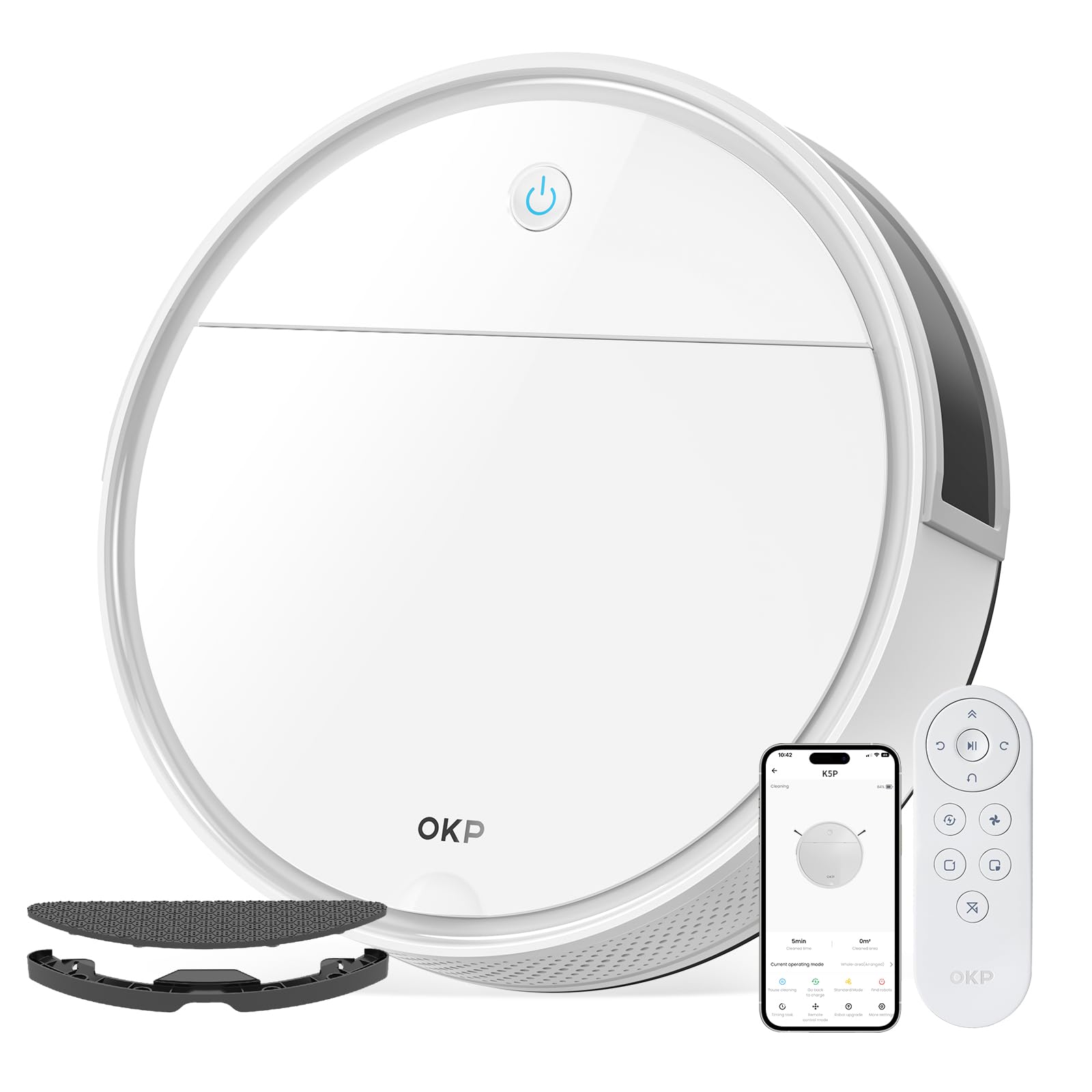 OKP K5 Pro Robot Vacuum Cleaner, 5000Pa Suction, 180 Mins Runtime, Precise Obstacle Avoidance, 2.99-Inch Ultra Slim Body, Quiet, WiFi/App/Alexa, Robotic Vacuum for Hard Floors Carpets Pet Hairs