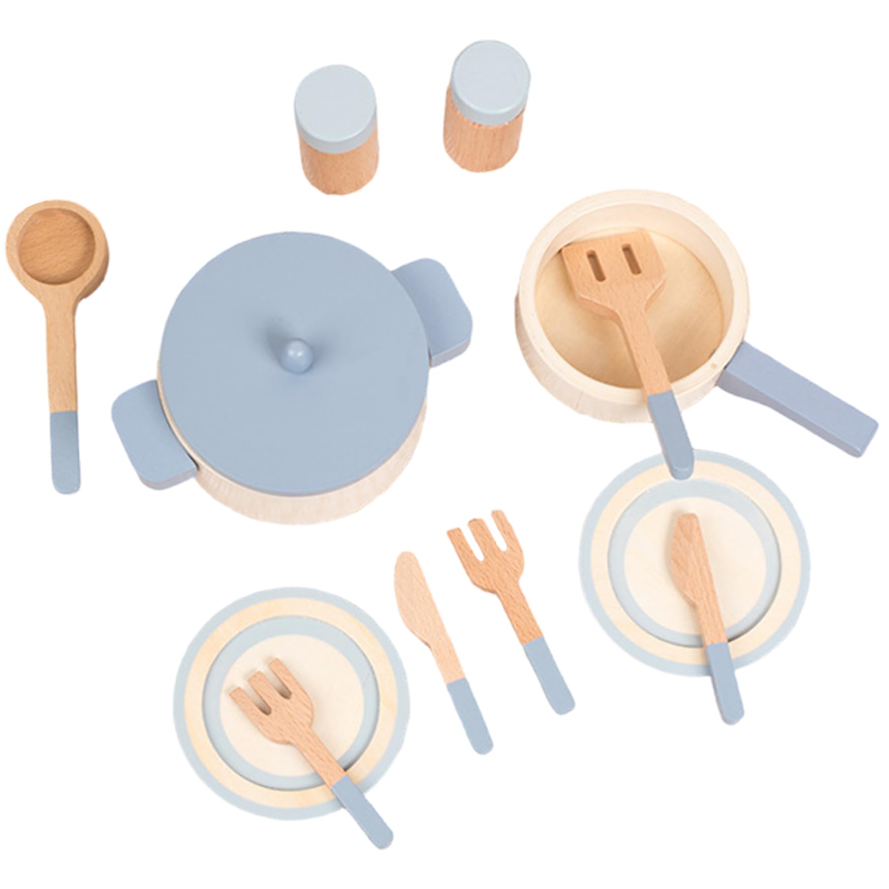 Accessoires de cuisine pour enfants, accessoires de cuisine jouets – Casseroles et poêles en bois pour les tout-petits à partir 3 ans – Batterie pour garçons et filles en plein air