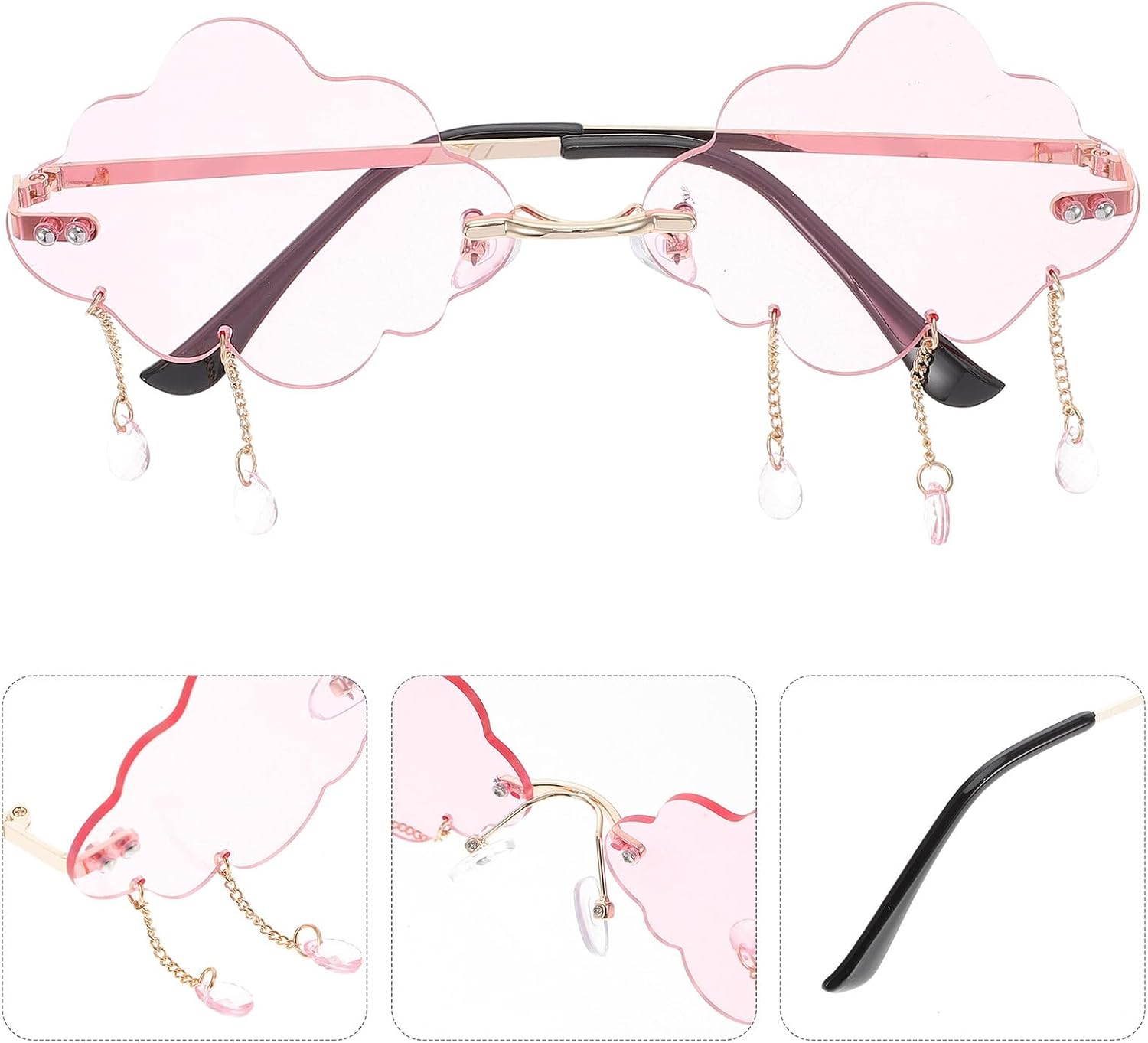 ibasenice Cloud Shaped Rimless Sunglasses Women Fun Party Glasses Pink Lens Gold Frame Novelty Disco Eyewear