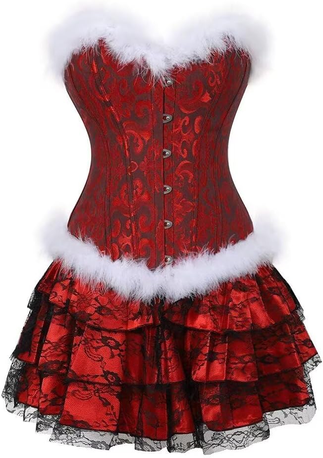 Jutrisujo Corset Dress Set Women Bustiers Plus Size Overbust Halloween Skirts Christmas