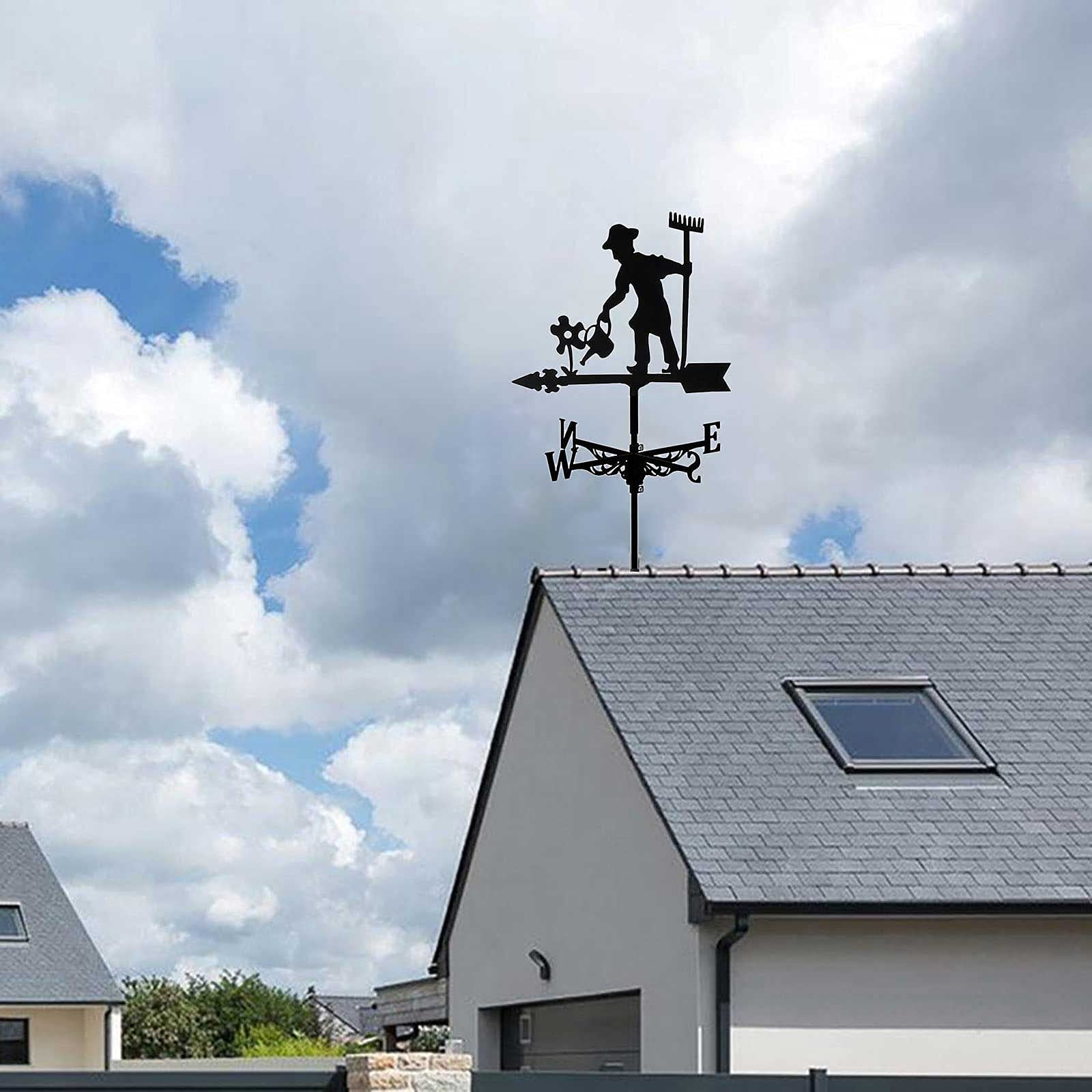 Girouette de Jardin Exterieur, Weathercock Wind Direction Indicator, Girouette en Métal de Toit, Girouette Faucheuse Rétro Ferme (Jardinier)
