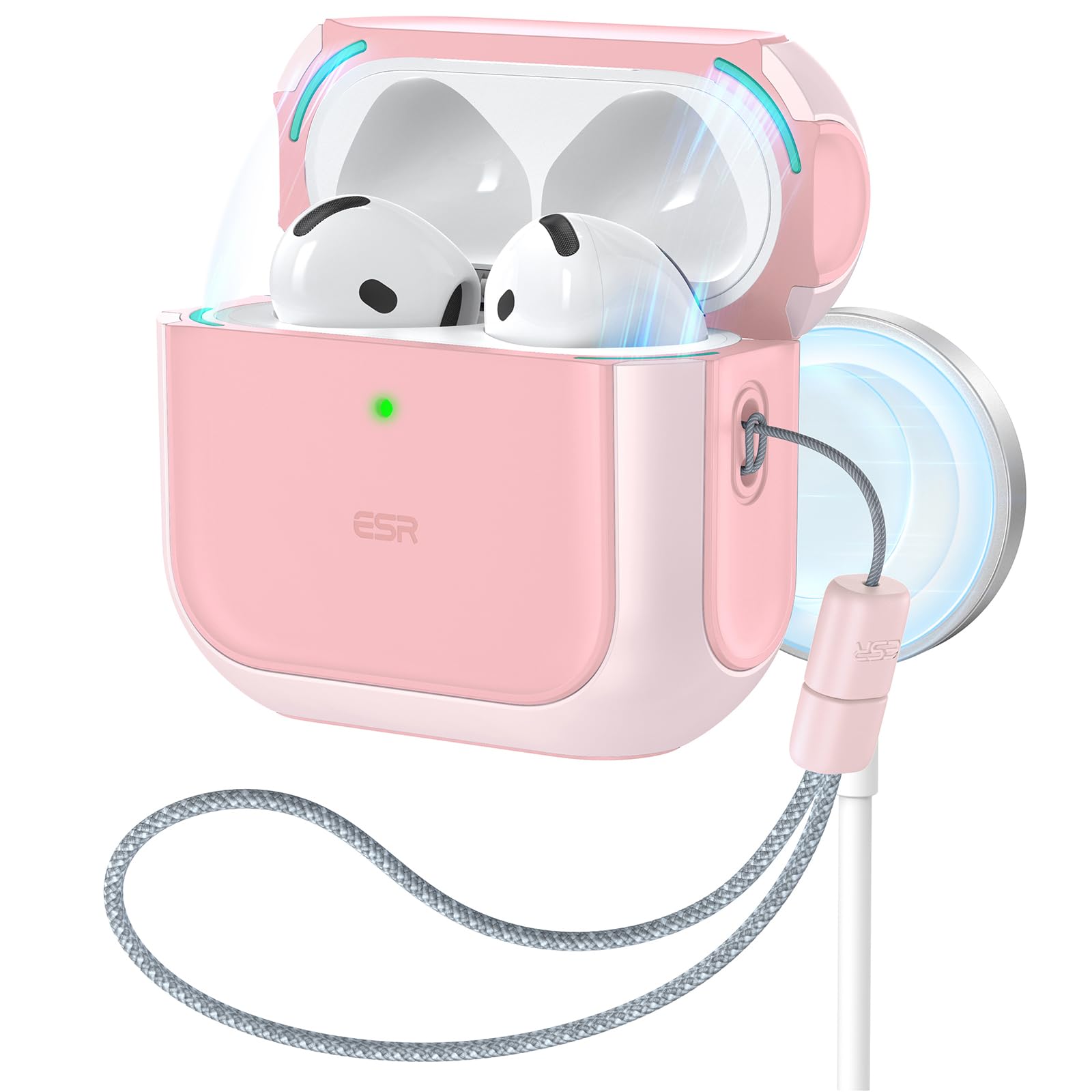 ESR AirPods 4th Generation Case, AirPods 4th Generation HaloLock (2024) (USB-C) Compatible with MagSafe Anti-Drop Cover with Strap Orbit Hybrid Case, Pink