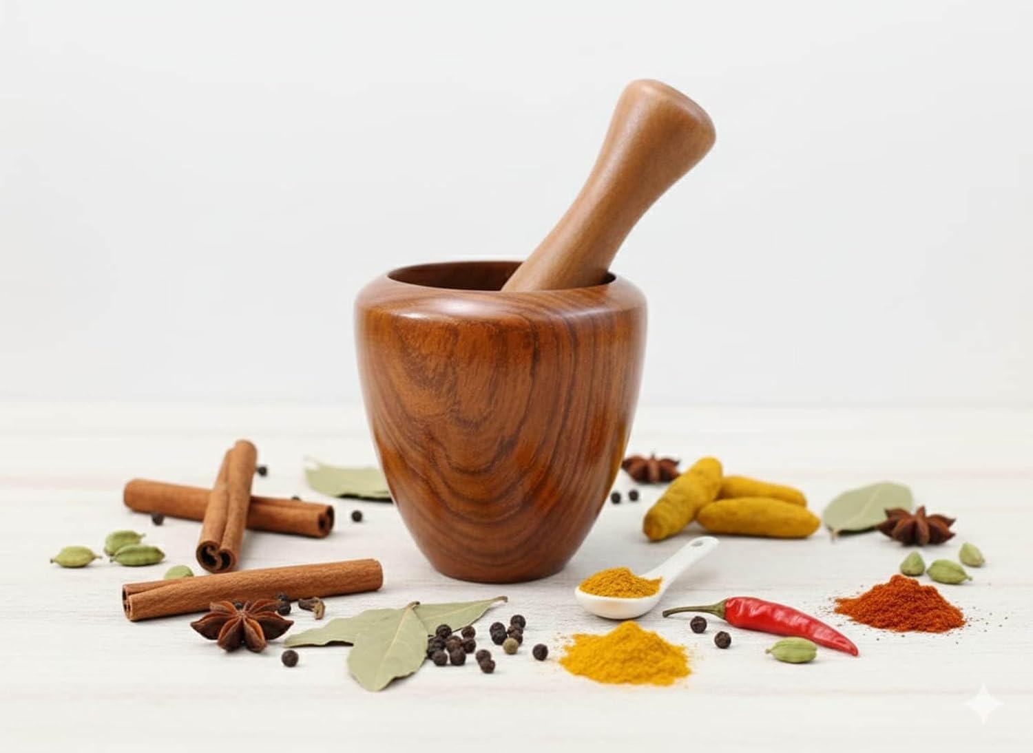 Handcrafted Wooden Mortar and Pestle Set, 5 Inch Natural Wood Spice Grinder Bowl, Manual Crusher for Garlic, Ginger, Herbs, Peppercorns, Seeds, Nuts, Coffee Beans and Kitchen Prep