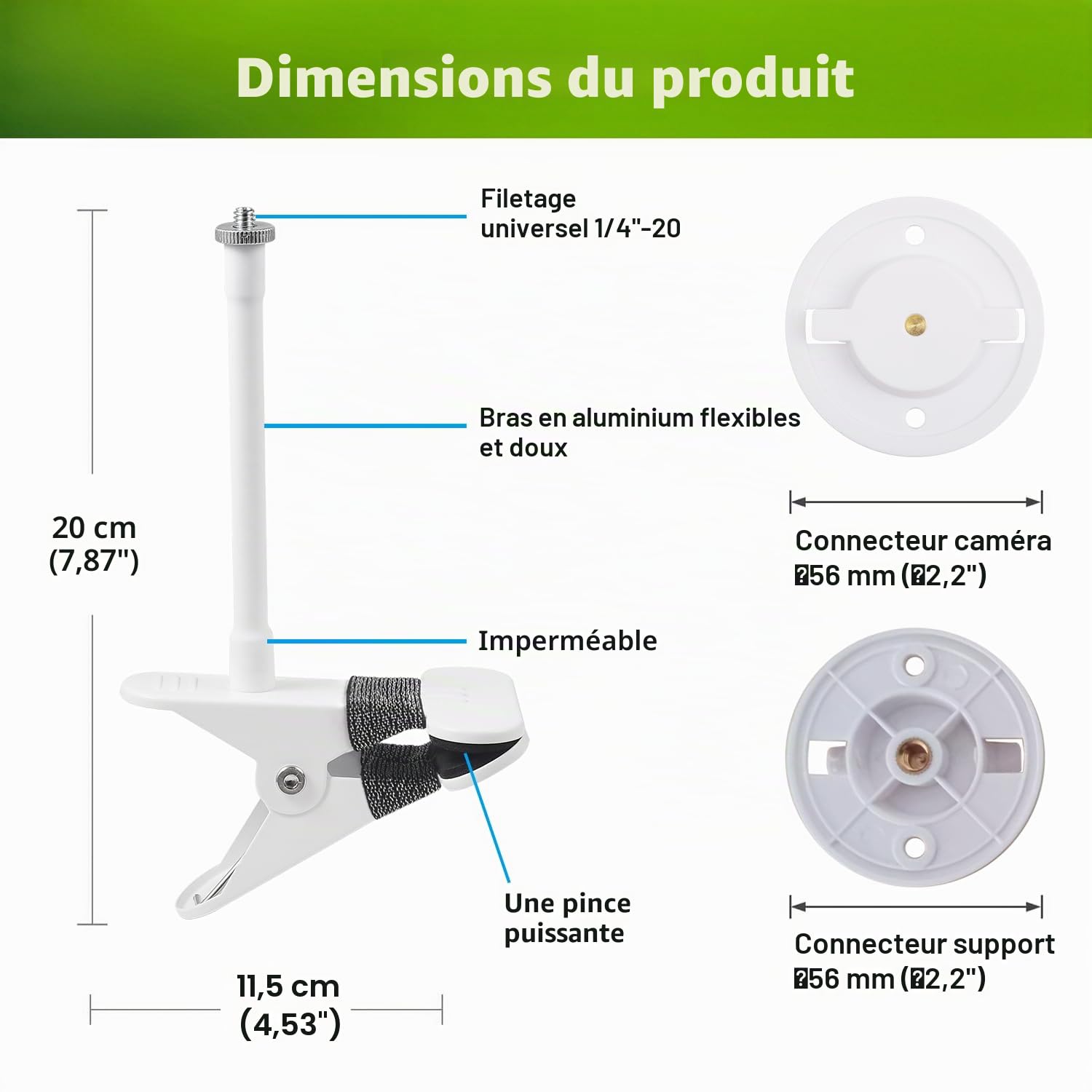 Lonnky Support flexible à clip pour appareils photo TP-Link Tapo C200/C210/C220/C230, support de serrage réglable en col de cygne de 15 cm pour la sécurité intérieure et extérieure et l'utilisation