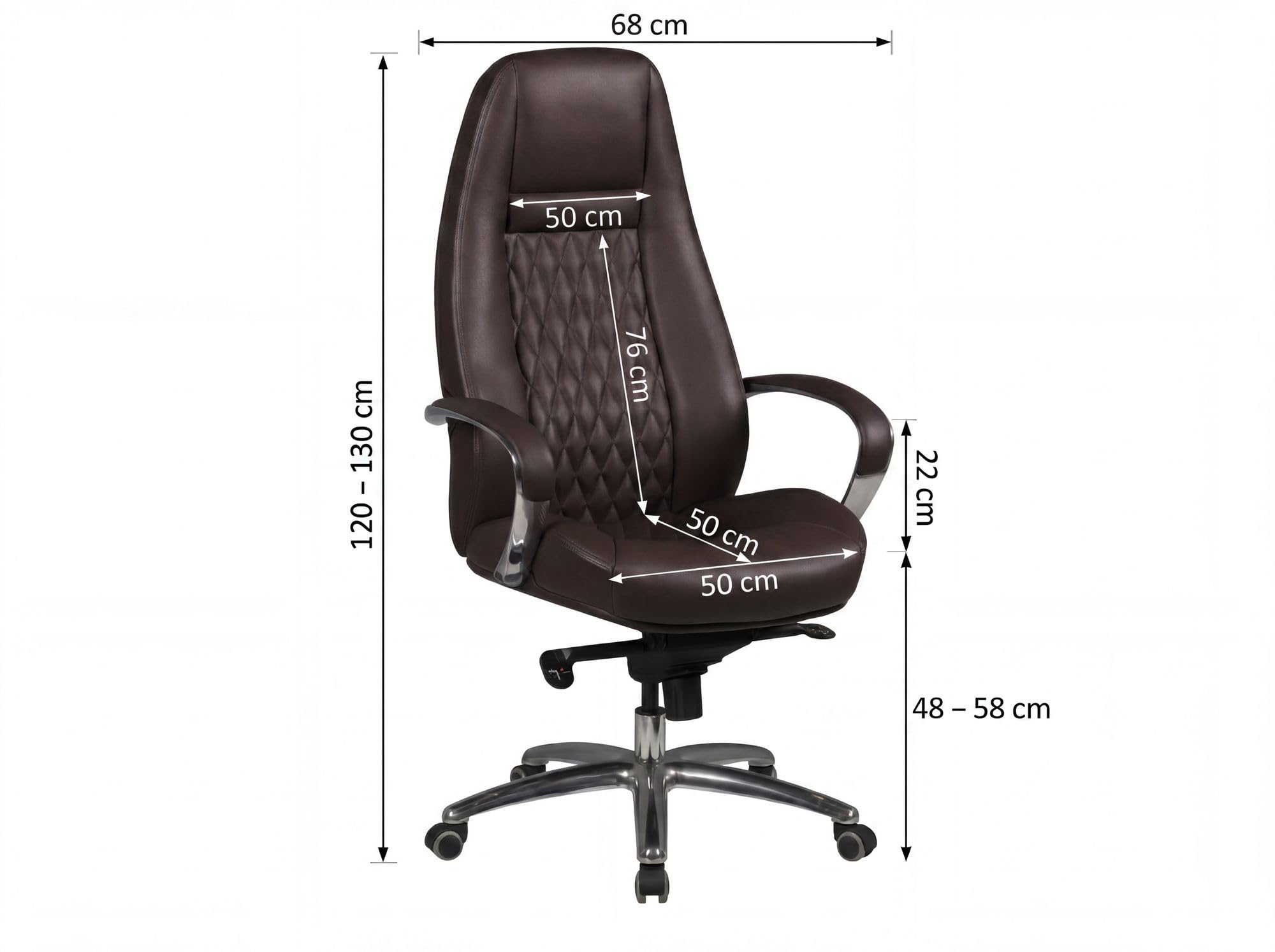 FineBuy Sedia Ufficio Vera Pelle Marrone Poltrona Scrivania Ergonomica | Design Sedia con Ruote & Braccioli | Sedia Girevole Imbottita Studio