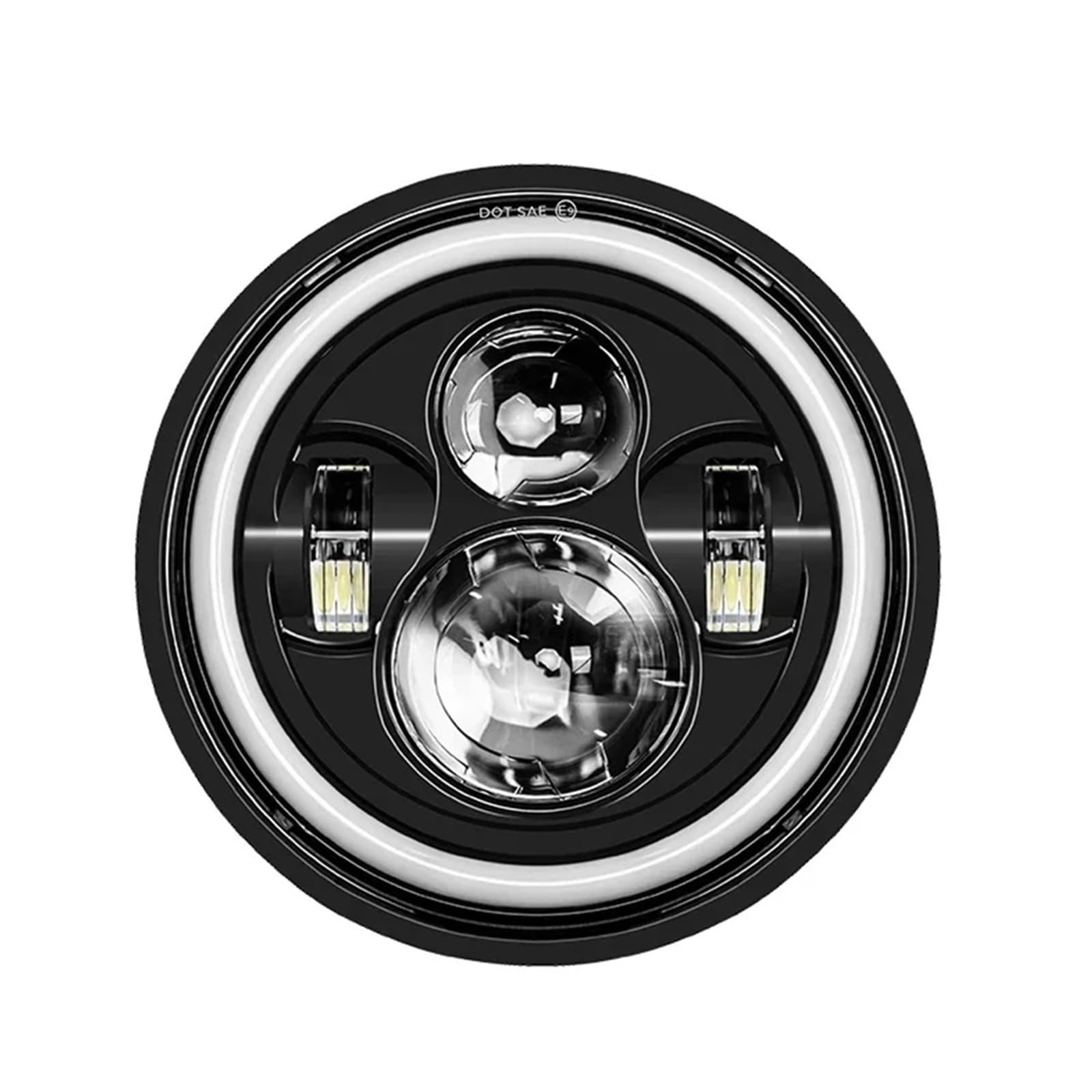 Fari Moto Faro per Moto da 7 Pollici A LED con Luci DRL Halo per Royal per Enfield per Himalayan 400 411 650 350 per Cafe per Racer Faro Motociclo(Black A)