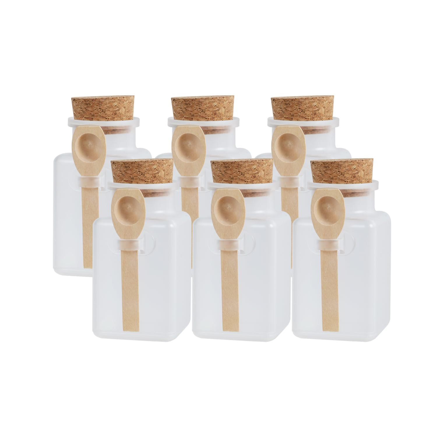 Frosted Clear Empty Reusable Bath Salt Jars | Seasoning Spices Container | All Purpose Portable Household Bottle for Powder Items with Cork Cap and Spoon | 200gm Each, Pack of 6-image-10