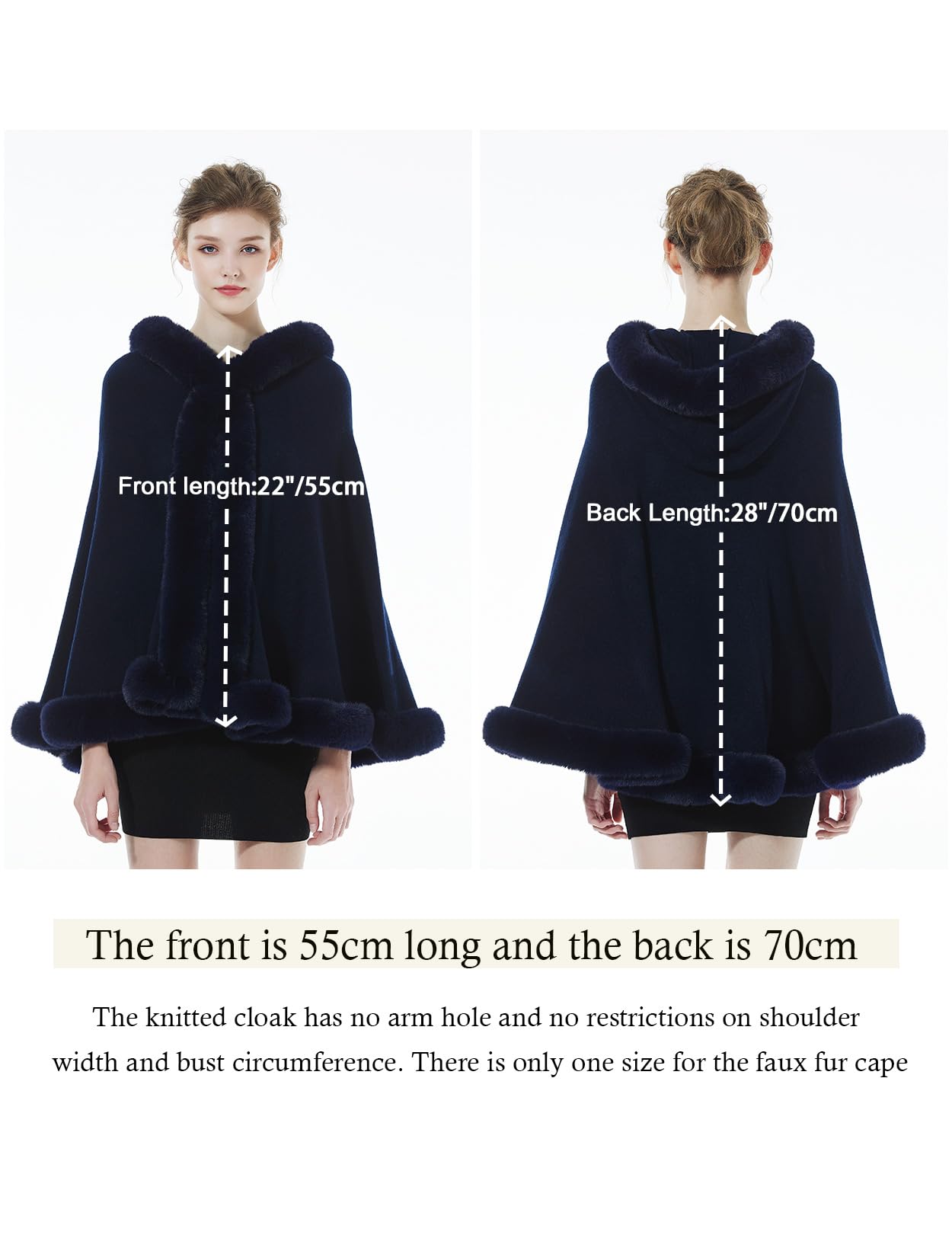 BEAUTELICATE Tricoté Poncho Femme Cape Manteau à Capuche Chaude Châle Étole En Fausse Fourrure Pour Automne Hiver Mariage Soirée Gala Mariée Demoiselle d'honneur S96