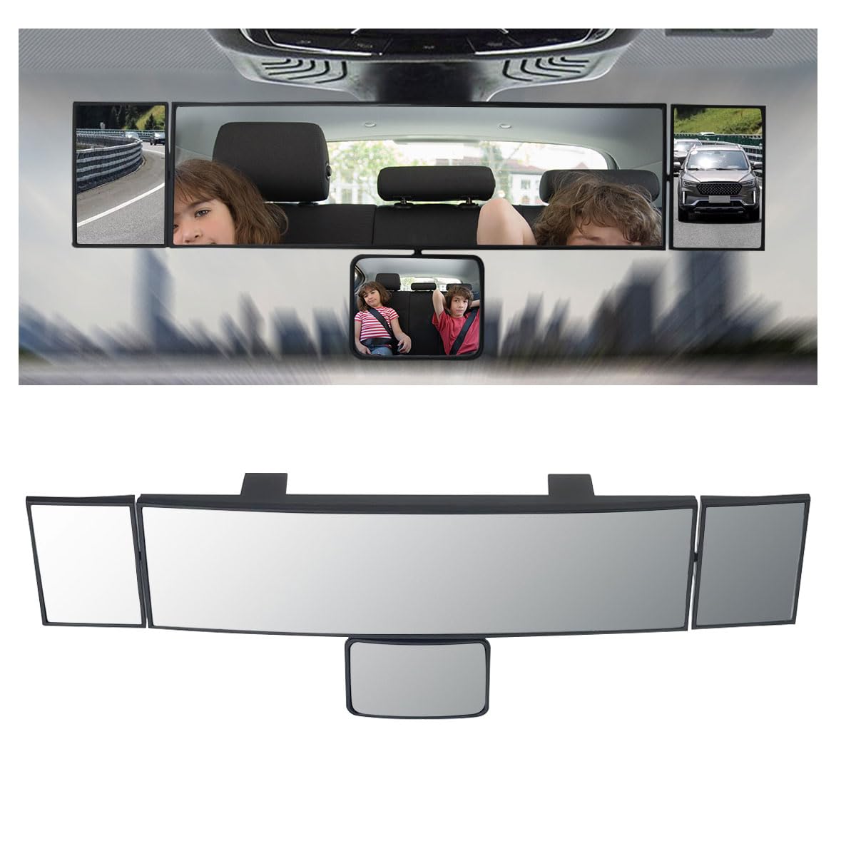 LAINLOY 15 Inch Car Rearview Mirror, Anti-Glare Interior Clip-on Wide Angle Convex Curve Rearview Mirror, HD Panoramic Extended Mirror, Automotive