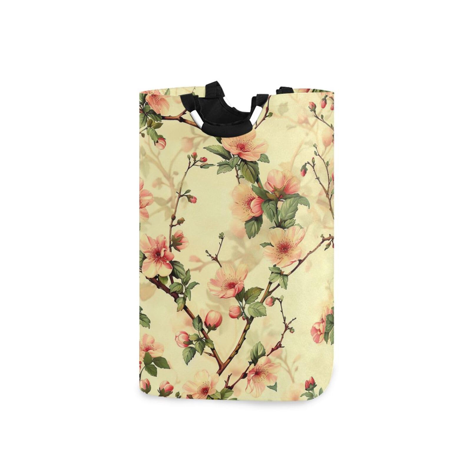 Jihqo Laundry Hamper Basket Vintage Peach Flowers Collapsible Nursery Storage Bin Waterproof Clothing Baskets for Home Bedroom Bathroom Washing Room