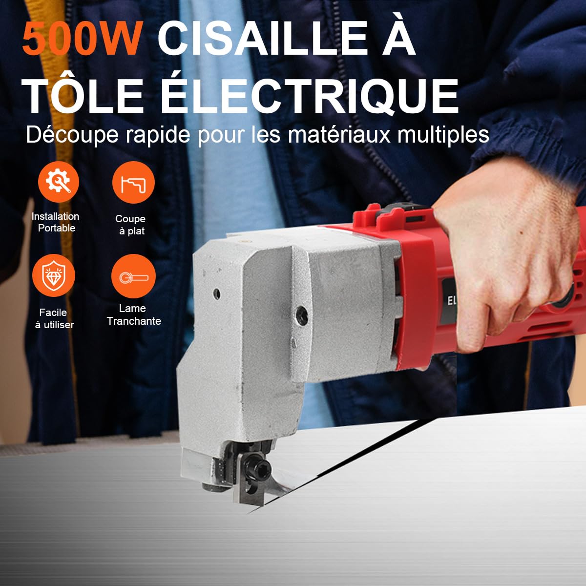 Cisaille électrique 500W Grignoteuse à Métal 2000tr/min Coupe 2,5 mm