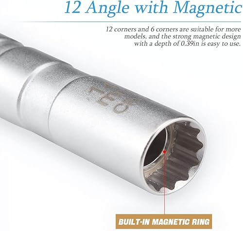 Miniatura 3 de AUCELI - Llave magnética para bujías, juego de llave de bujía giratoria de pared delgada de 16 mm, herramienta de extracción de 3.8 pulgadas con