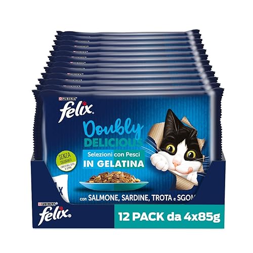 Immagine del prodotto Purina Felix Le Ghiottonerie Doubly Delicious Cibo Umido per Gatti con Salmone e Sardine, Trota e Sgombro, 48 Buste da 85 g