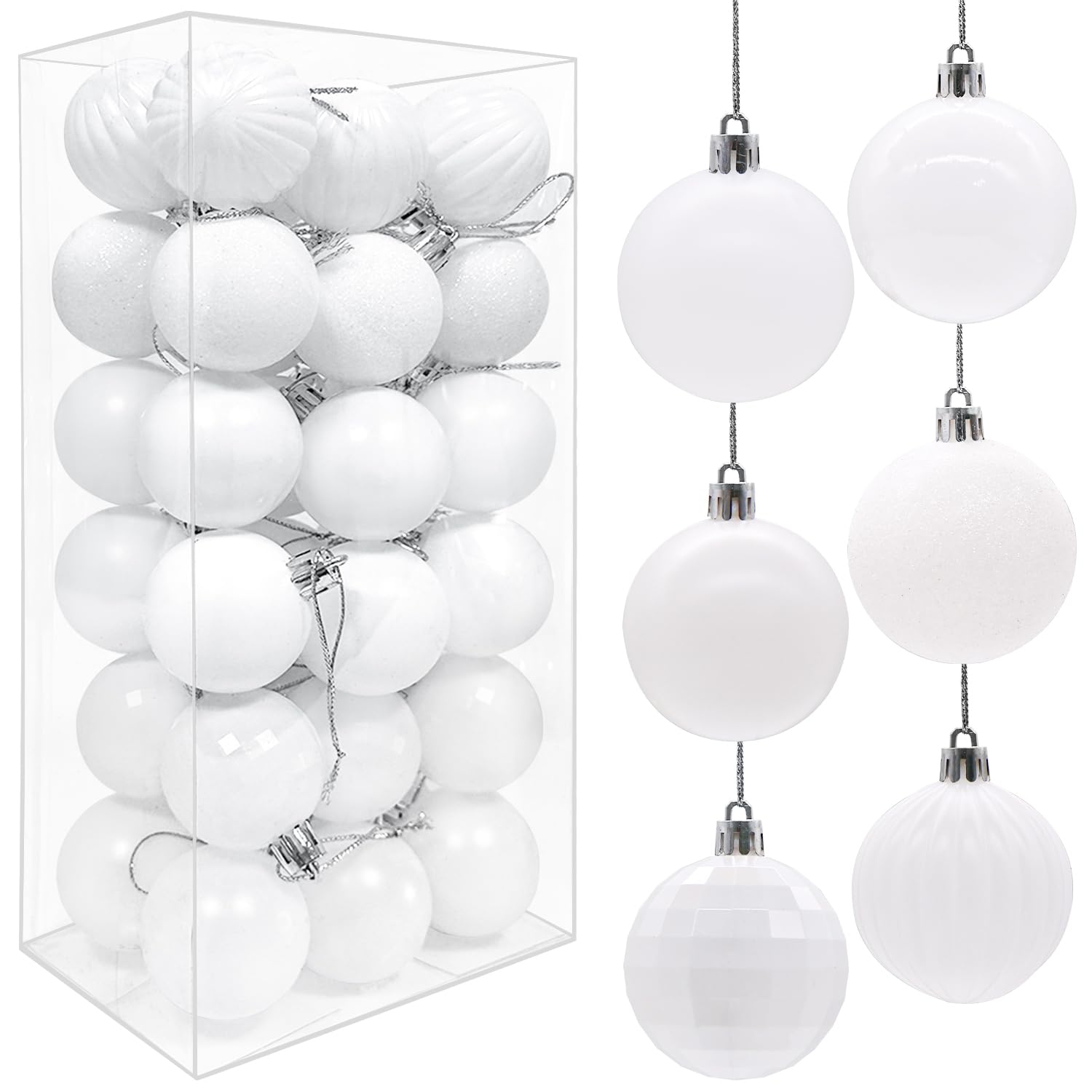 Mu Mianhua White 36Pcs 6Cm Christmas Balls Christmas Tree Decoration Baubles Ornaments Shatterproof Balls For Xmas Hanging Festive Holiday Home Decor,