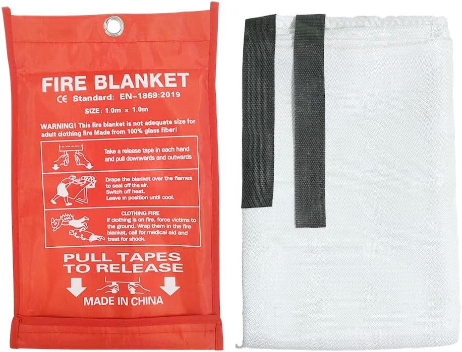 RAM ONLINE Large 1M X 1M Fire Blanket With Loops Office Kitchen Safety Home Fire Blanket Wall Mountable Emergency Fire Blanket