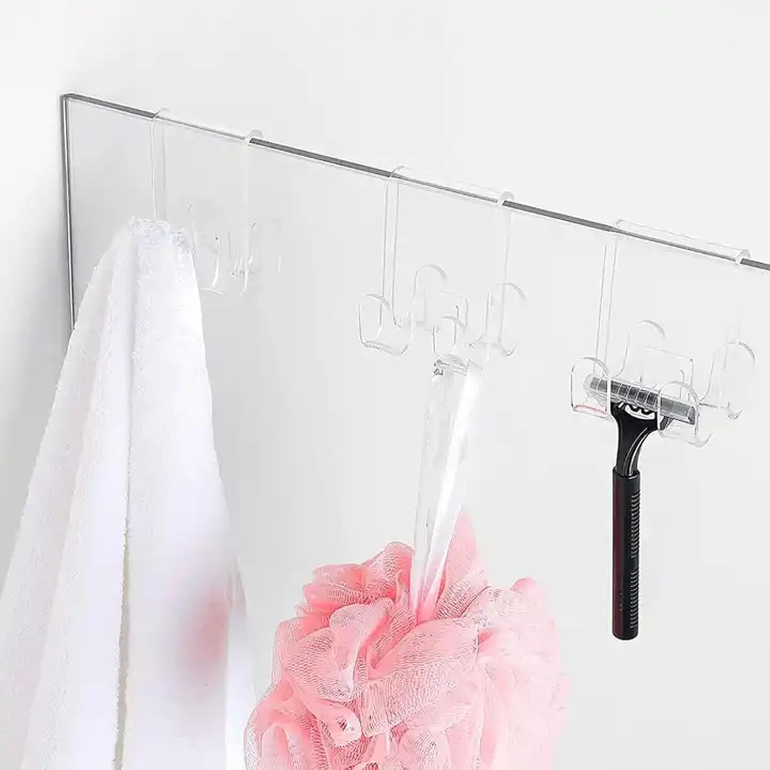 Shower Towel Hook Multifunctional Bathrobe Hanger Practical Door Mounts for Bathrooms and Hotels Clear Clothing Hanger Bathroom Storage image 2